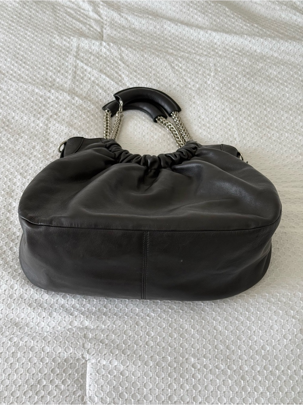 Stuart Weitzman Black Leather Chain Handle Hobo Shoulder Bag - Picture 3 of 8